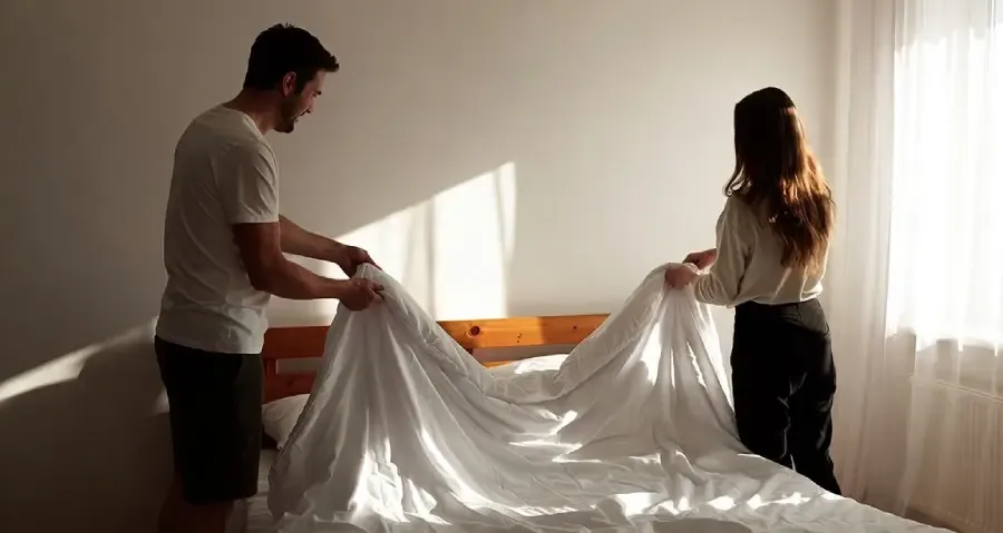 couple making their bed